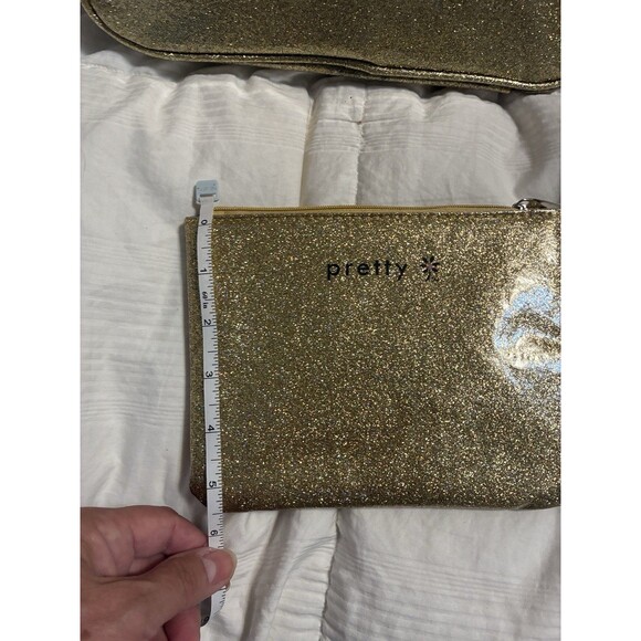 Pretty 3 Piece Make-up Bag Set Gold Glittery Pouch Cosmetic - Picture 12 of 16